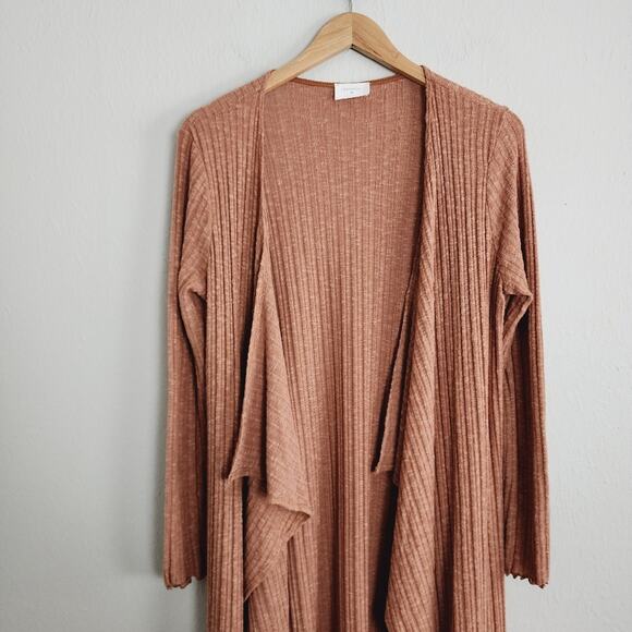 NEW Everly Brown Ribbed Waterfall Open Longline Duster Cardigan - Picture 4 of 10